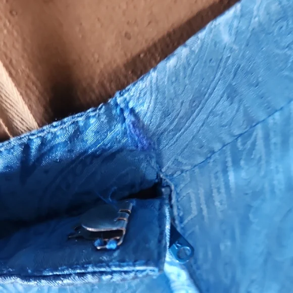 Vintage Blue Silk And Linen Suit Set Floral Paisley Pattern With Sparkly Buttons - Picture 14 of 15